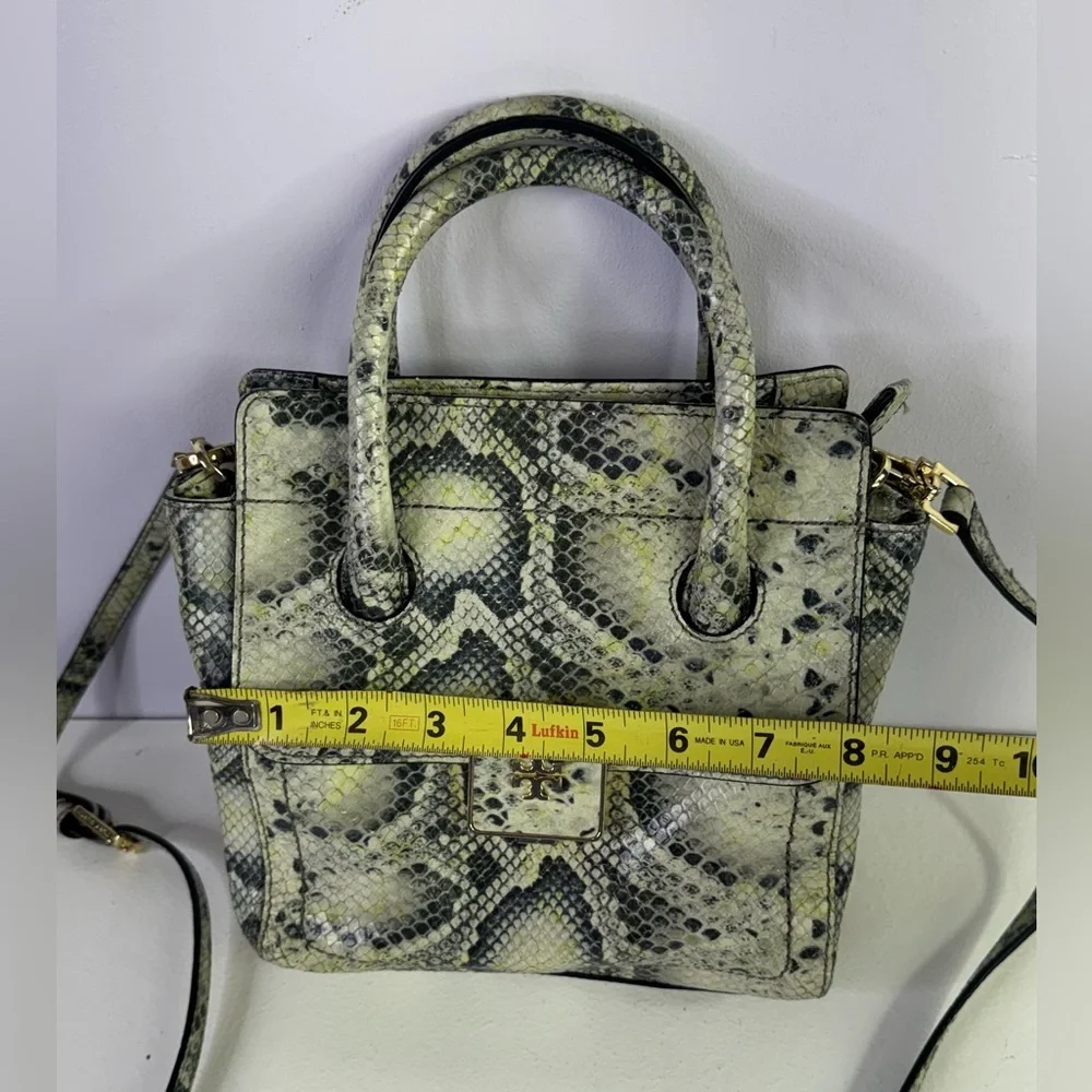 Tory Burch Clara Embossed Small Snake Printed Tote Bag  8.3" H x 8" L x 4.5" D - Picture 14 of 15